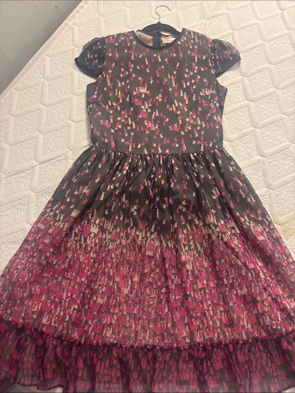 RED Valentino Pink and Black Printed Tiered Mini Dress